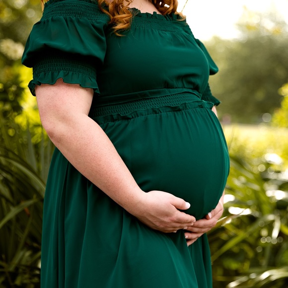 Emerald Green Ruffle Sleeve Maternity Maxi Dress - Picture 2 of 4
